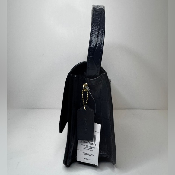 COACH Brynn Crossbody Crocodile Embossed Flap Leather Bag Blue - Picture 6 of 15